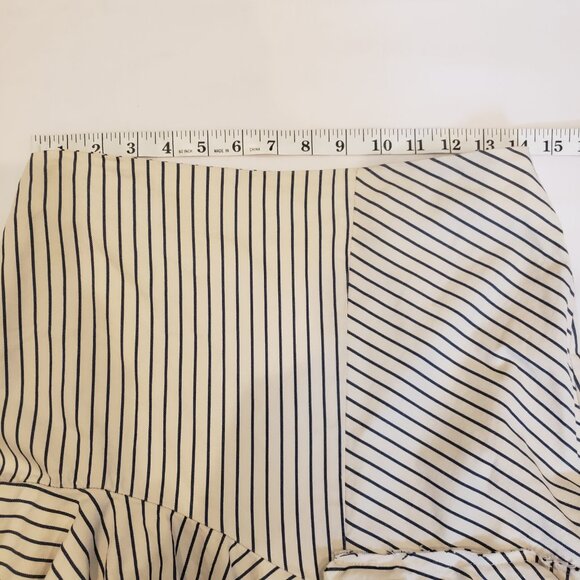 Zara TRF Denimwear Blue/Cream Striped Asymmetrical Tiered Ruffle Skirt Large - Picture 9 of 13